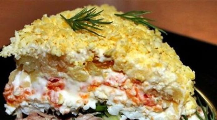 Салат «Мимоза» с сардиной и сыром