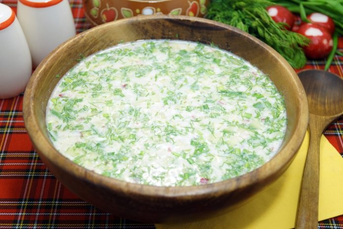 Окрошка с чёрной редькой и курицей