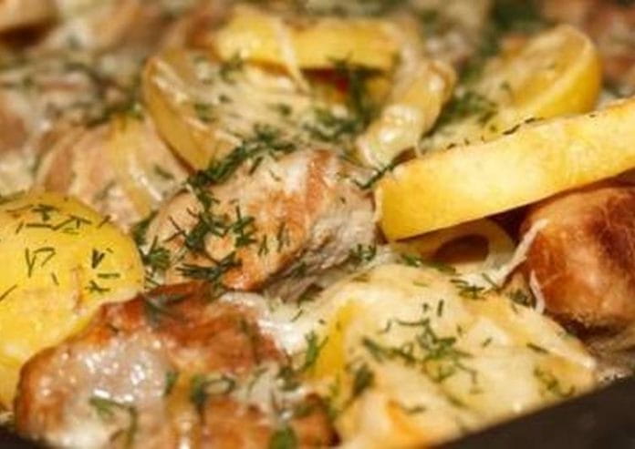 Картошечка с сыром и маринованным мясом